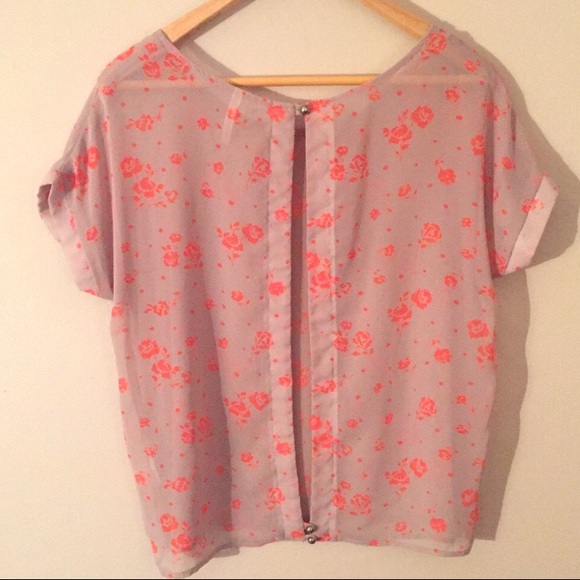 My Story Tops - Sheer Open Back Floral Top